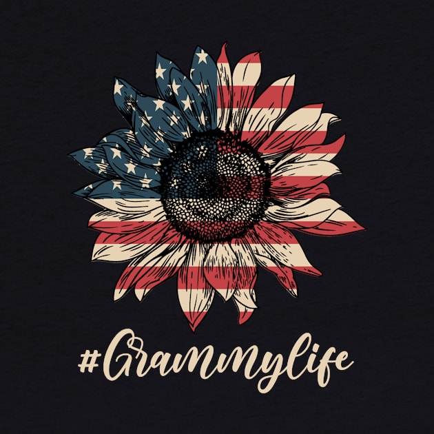 Grammy Life 4th Of July Sunflower American Flag by Maica